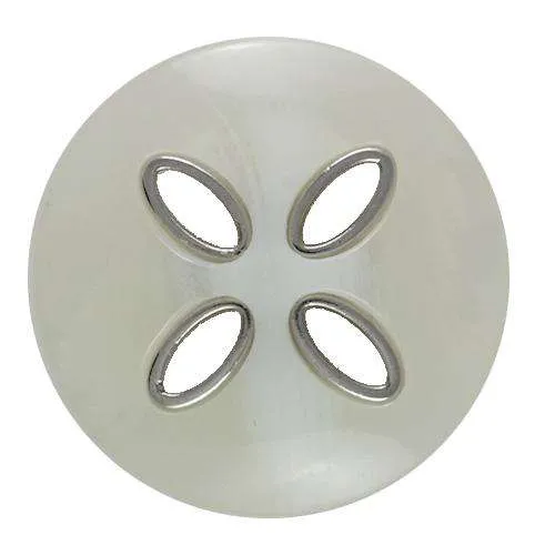 Knopf mit Metalldetail Weiß Silberfarben – Metallimitatknopf KW-101