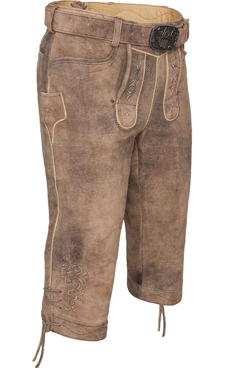 Herren Lederhose Kniebund bestickt mit Gürtel