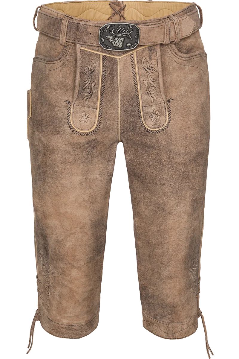 Herren Lederhose Kniebund bestickt mit Gürtel