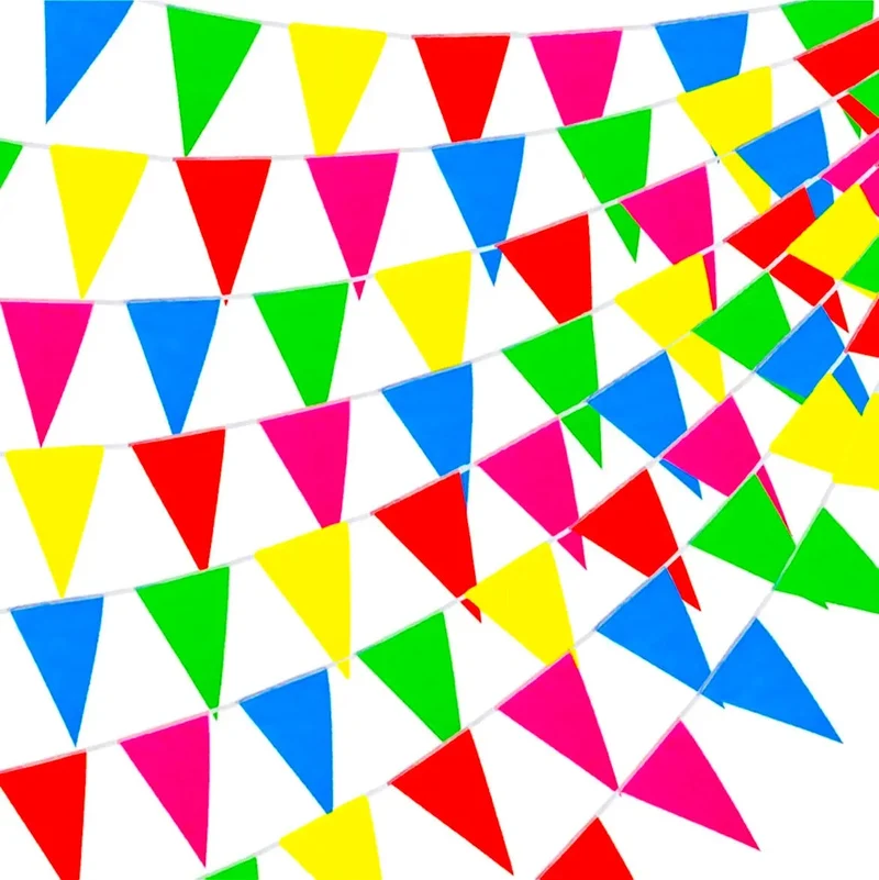 XXL Wimpelkette Stoff 100 Meter bunt Girlande Banner Fahne - Indoor & Outdoor Draußen als Deko Dekoration (1x)