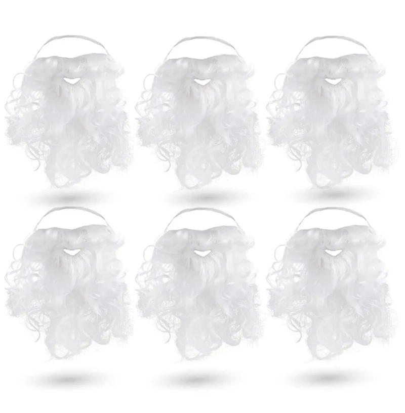 6x Weihnachtsmannbart - Nikolausbart Bart weiß Weiss - zum Verkleiden als Nikolaus - Weihnachtsmann - Santa - Weihnachten