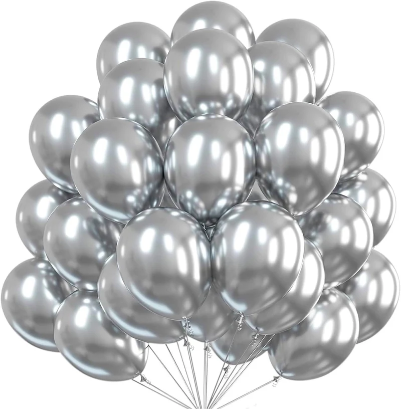 50x Luftballons Silber Ø 35 cm - Helium - Kein Plastik -100 % Bio & recyclebar - metallic Deko Dekoration zur Befüllung mit Ballongas