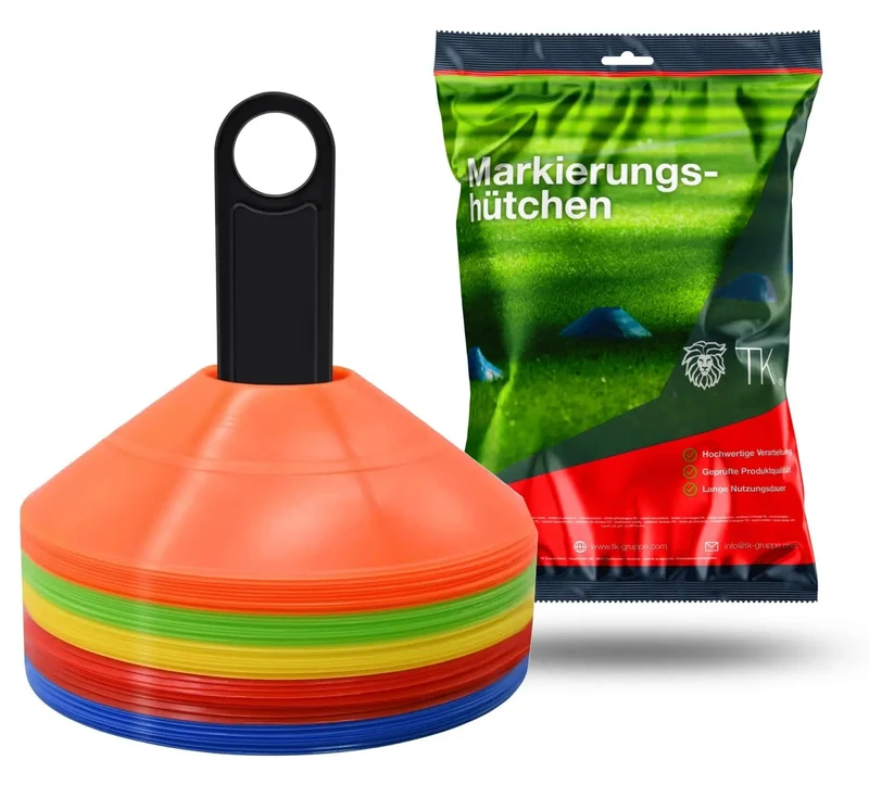 20x Markierungshütchen Hütchen Kegel für Slalom Trainingszubehör & Fußballzubehör für Fußball, Leichtathletik UVM. (20x)