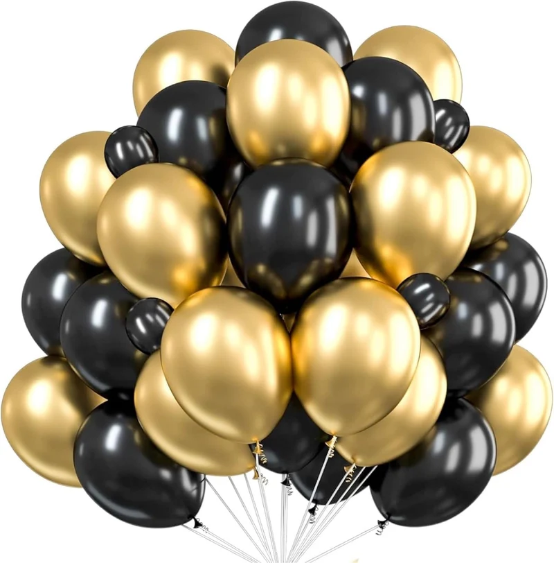 50x Luftballons Mix gold & schwarz - 100 % Bio - für Deko & Party an Silvester & Neujahr für Helium & Luft