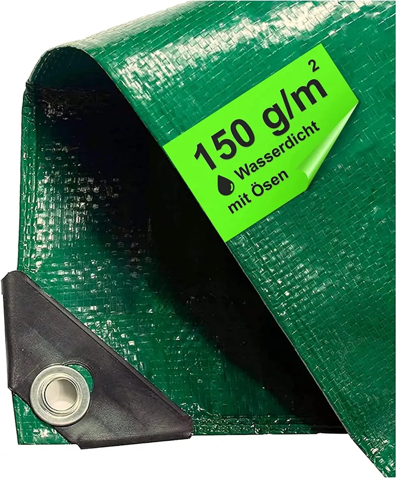 Plane 2x2 Meter wasserdicht - 150 g/m² grün, Abdeckplane mit Ösen für Zeltunterlage - Gewebeplane - Zeltplane - Bauplane (2x2m)