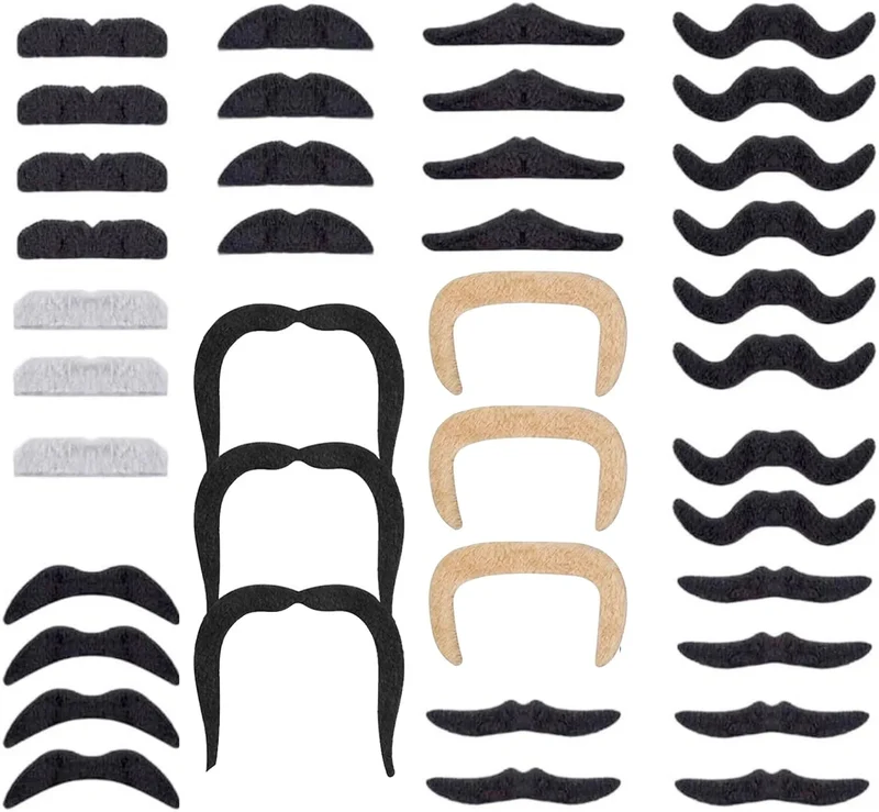 36x selbstklebend Bärte mit div. Schnurrbart Schnurbert Bart Fake Moustache Schnauzer zum Ankleben zu Fasching & Karneval