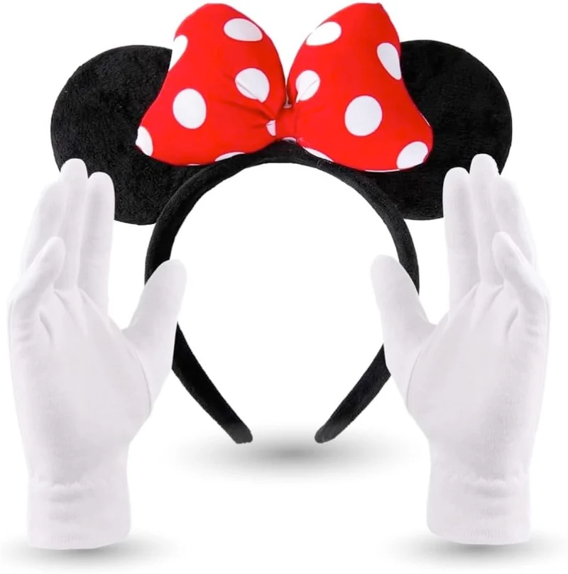2 in 1 - Minnie Mini Maus Ohren Kostüm Set mit Handschuhen und Mausohren für Damen an Fasching & Karneval (Set)