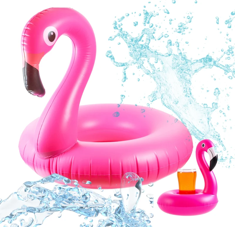 Flamingoring ca. 110 cm Schwimmring Flamingo aufblasbar Pool & Wasser mit Getränkehalter für Erwachsene & Kinder