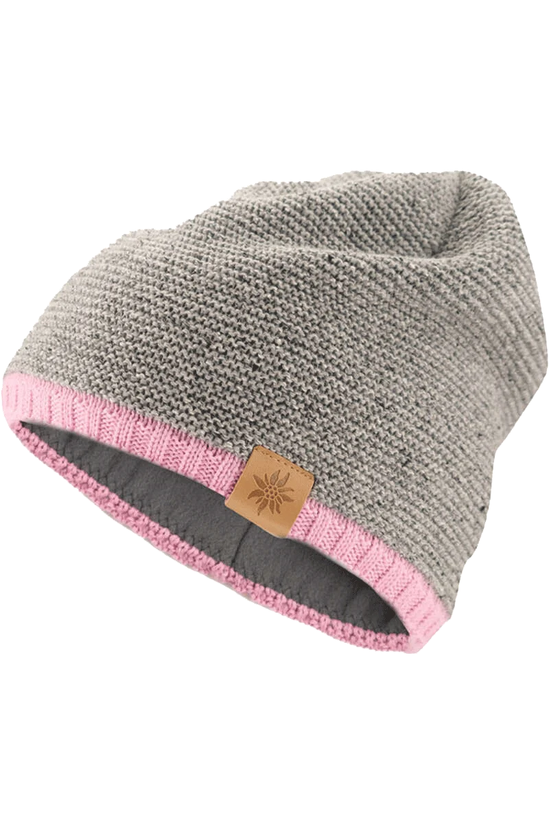 Unisex Trachten-Strickmütze mit Edelweiß-Lederpatch
