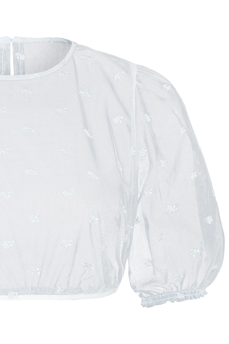 Transparente Tüll-Dirndlbluse bestickt - türkis