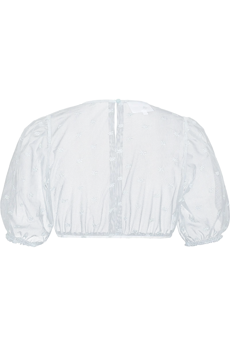 Transparente Tüll-Dirndlbluse bestickt - türkis