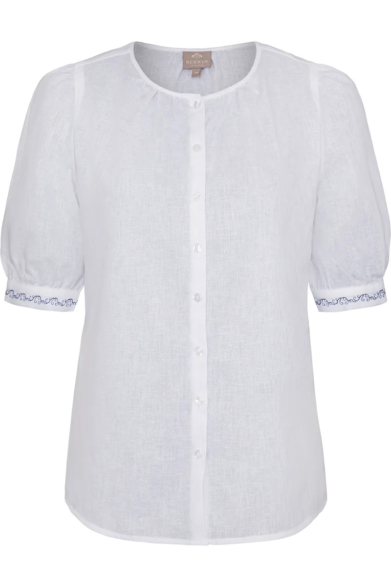 Damen Leinen-Baumwoll-Bluse mit Stickerei
