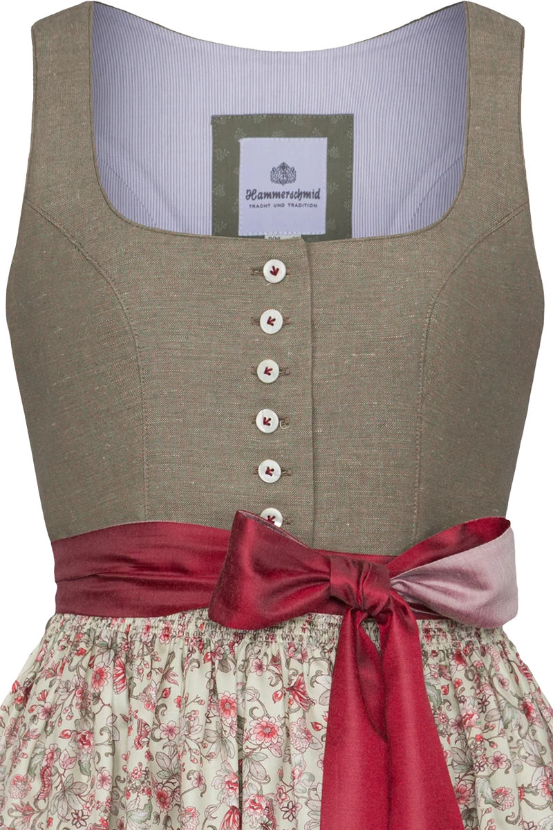 Langes Dirndl mit Leinen und Perlmuttknöpfen