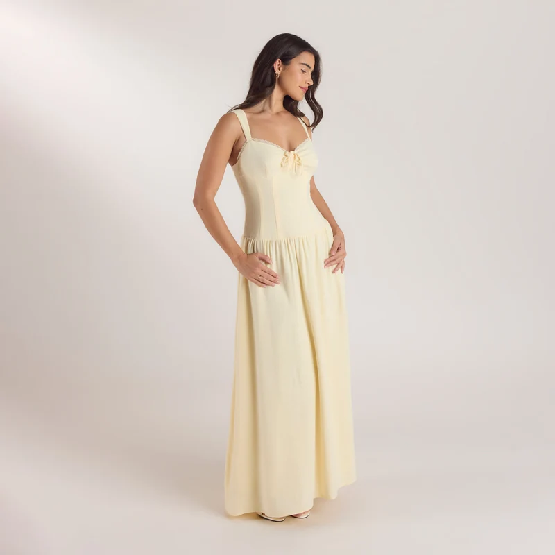 Maxikleid mit Niedriger Taille - Zitrone