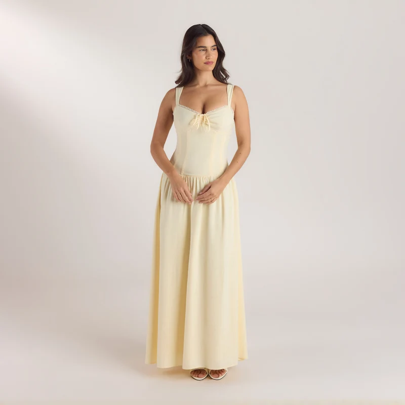 Maxikleid mit Niedriger Taille - Zitrone