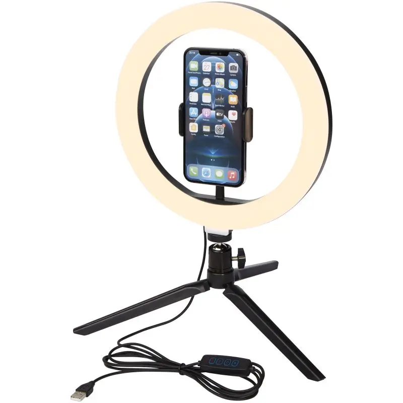Studio Ringleuchte für Selfies & Vlogging mit Handyhalterung & Stativ - Schwarz