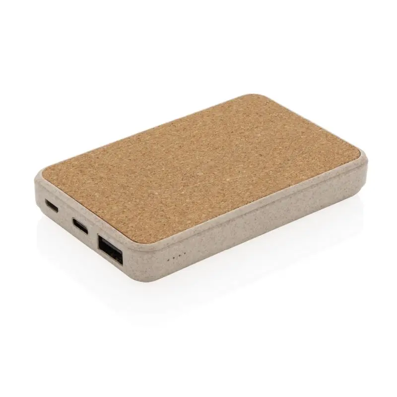 Eco-Friendly 5.000 mAh Powerbank, Kork & Weizen, Taschenformat, Khaki