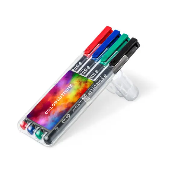 STAEDTLER Permanentmarker S, 4er Set in durchsichtiger Box