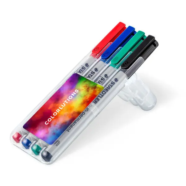 STAEDTLER Lumocolor S-Box, 4 Temporäre Feinmarker Transparent