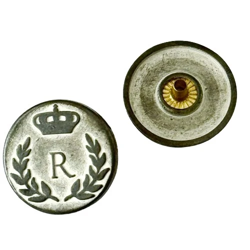 Druckknopf Wappen Lorbeerkranz mit Krone Altsilber – Metallknopf NK-161