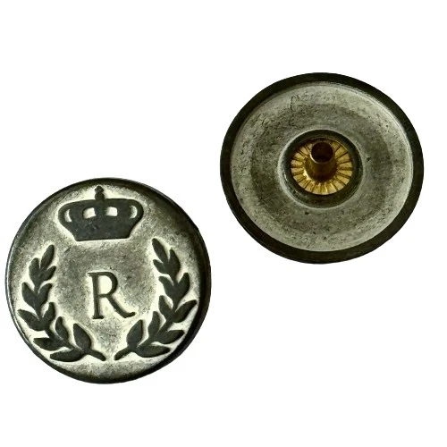 Druckknopf Wappen Lorbeerkranz mit Krone Altsilber – Metallknopf NK-161