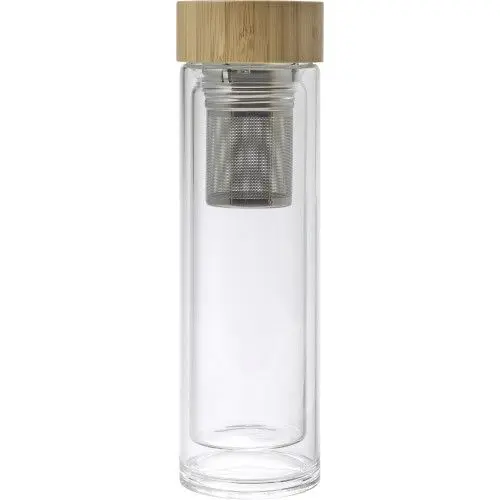 Doppelwandige Glasflasche Vicente – Elegante braune Trinkflasche für stilbewusste Genießer