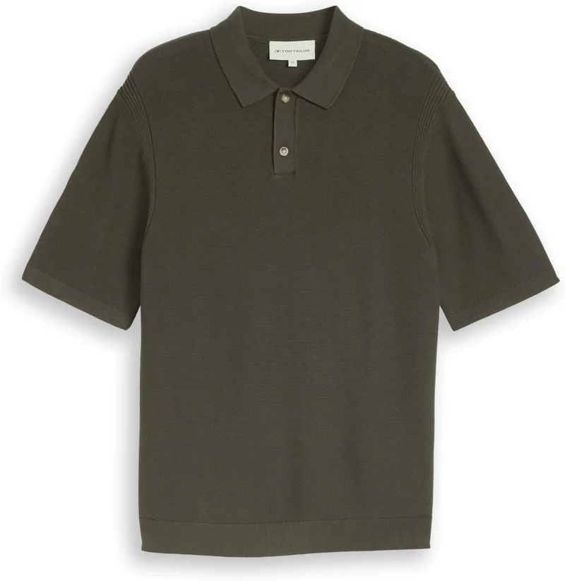 Tom Tailor knit basic polo, deep leaf green - 100067486