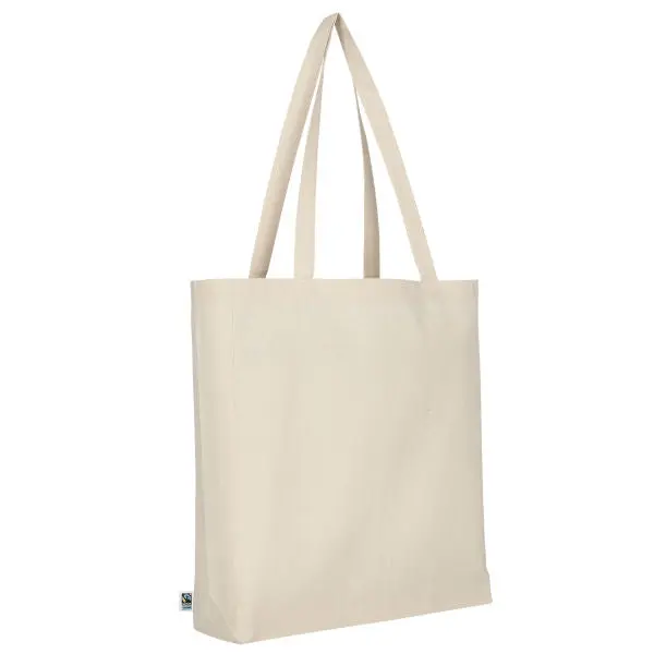 Fairtrade-Baumwolltasche mit langen Henkeln und Falten, Natur