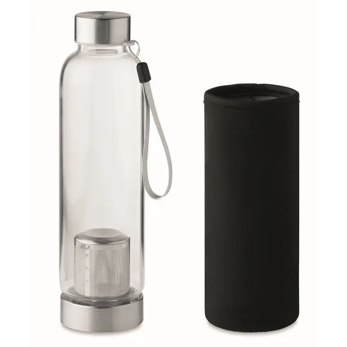 UTAH TEA Schwarze Glas-Trinkflasche 500 ml, Einwandig & Stilvoll
