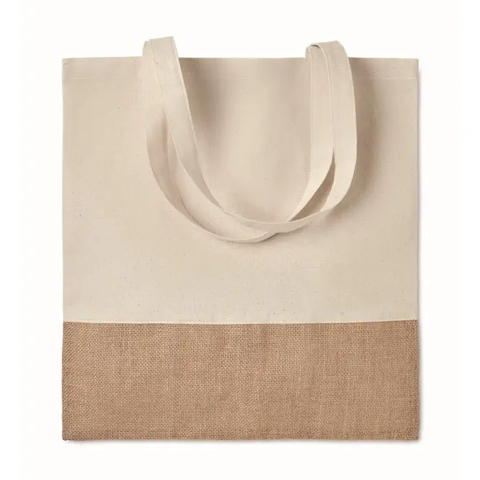 Beige INDIA TOTE Einkaufstasche mit stilvollem Jutebesatz