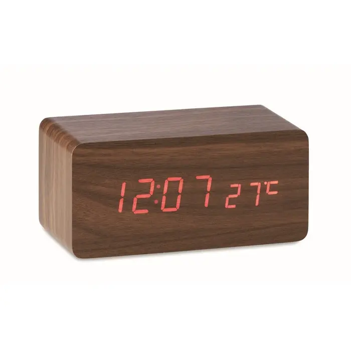 Tischuhr BUENOS AIRES CHARGER mit Ladestation - Holzdesign
