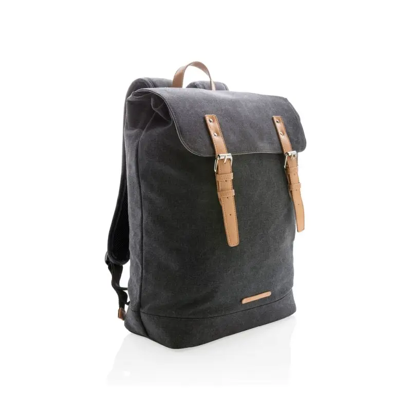 Canvas Laptop-Rucksack, PVC-frei - Stilvoll & Umweltfreundlich - Schwarz