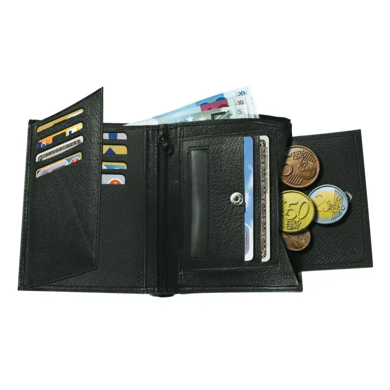 TRAPANI Echtleder-Geldbörse - Schwarz Edle und langlebige Brieftasche für Damen und Herren