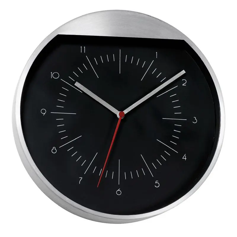 ROUNDABOUT Wanduhr - Schwarz-Silber Finish, Elegantes Rundes Design, 30 cm