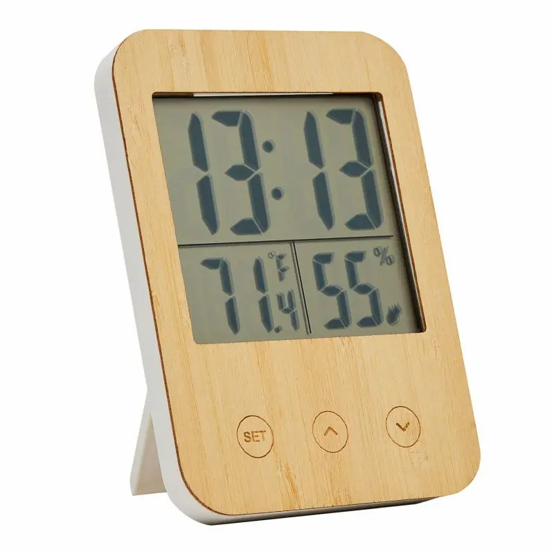 MIX Wetterstation - Braune Holz-Thermometer, Hygrometer und Uhr für Innenräume