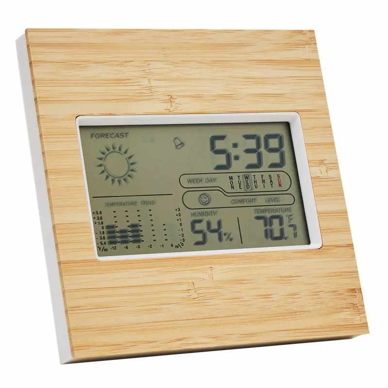 FORECAST Wetterstation - Braune Holz-Thermometer, Hygrometer und Uhr für Innenräume