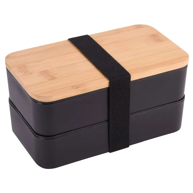 DOUBLE LEVEL Black Lunchbox - Two-Tiered, Compact, Durable Food Storage Solution