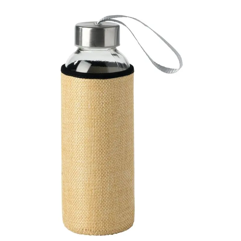 TAKE JUTY Glas-Wasserflasche mit Jute-Bezug, Natur - Öko-Stil