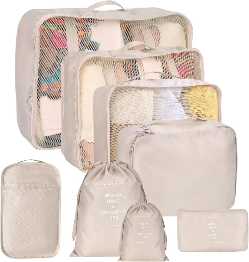 8er Set Kofferorganizer Packtaschen mit Kosmetiktasche - Packtaschen - Packing Cubes - Reiseorganizer & Kleidertaschen für Reisen - Travel Bag