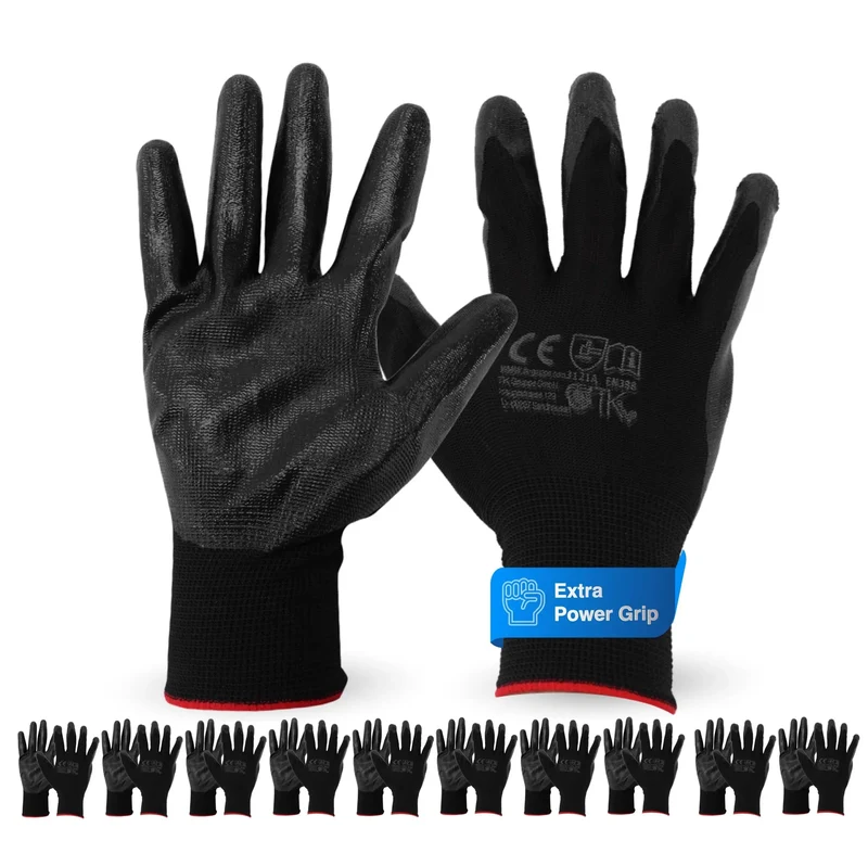 10x Paar Premium Arbeitshandschuhe Grau - Gartenhandschuhe Einheitsgröße 7-11 für Herren & Damen - Work Gloves EN388 für Arbeit & Garten mit Latexbeschichtung
