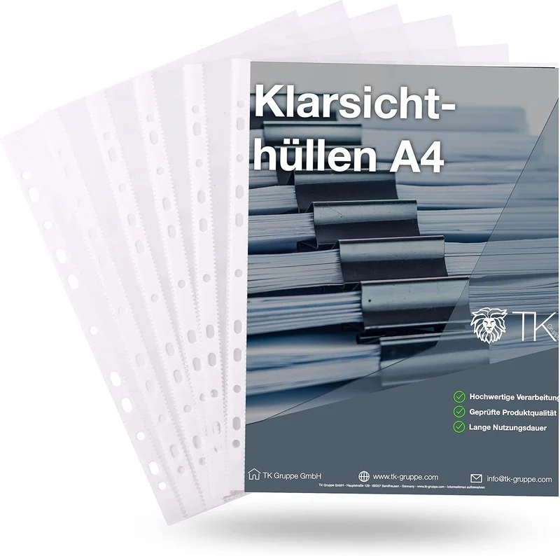 100x Premium Prospekthüllen Hefthülle transparent DIN A4 - Klarsichthüllen mit Lochung - Folienhüllen zum Abheften - Prospekthülle Folie & Hüllen