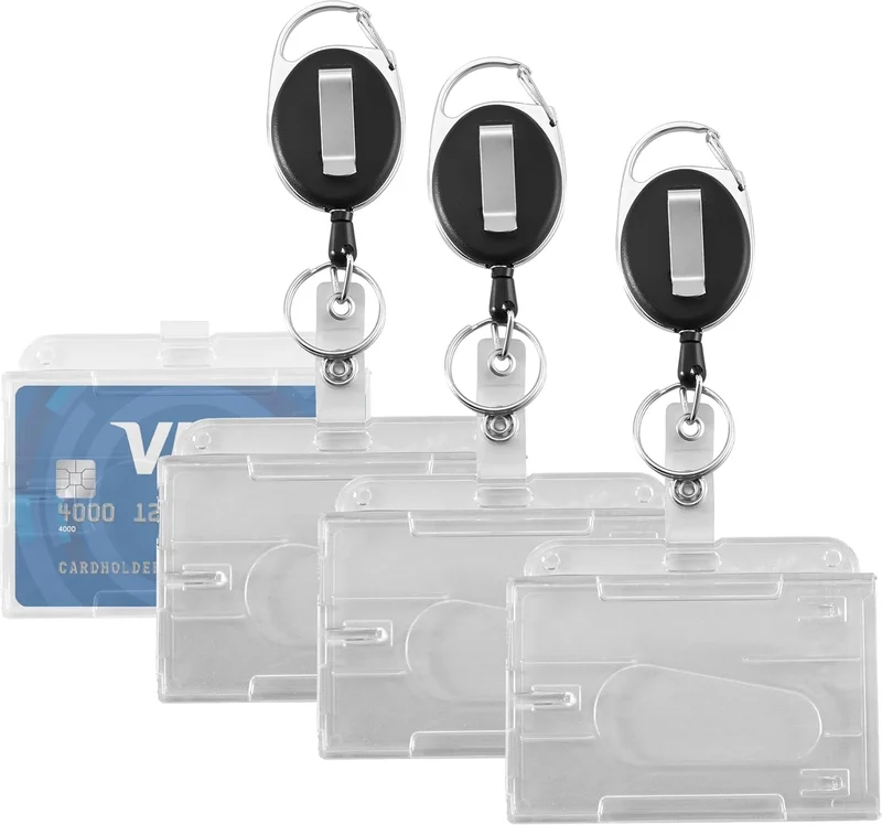 4x Premium Ausweishalter mit einziehbarer/ausziehbar Schlüsselanhänger - Ausweishülle - Kartenhalter/Zugangskarten mit Clip aus Hartplastik - Card Badge Holder