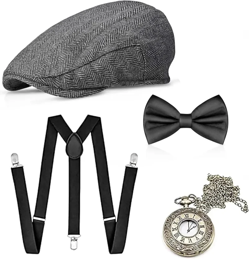 4 in 1 - 20er Accessoires Herren Männer Set für Fasching & Karneval - Verkleidung wie Gatsby, Charleston - Kostüm