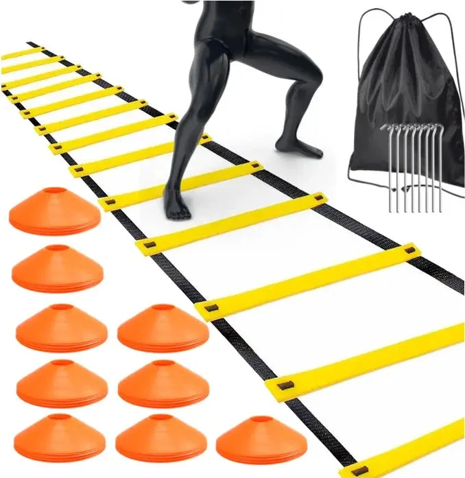 Agility Ladder Training Set - 6 m Trainingsleiter & 10x Hütchen für Slalom - Fußball Trainingszubehör & Fußballtraining (1)