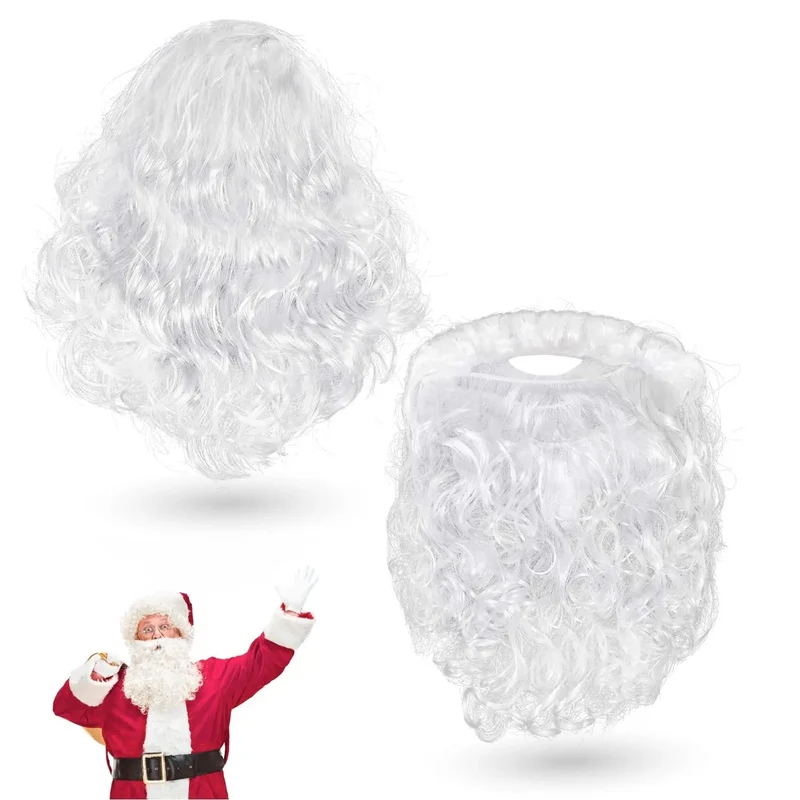 2 in 1 - Weihnachtsmannbart - Nikolausbart Bart weiß Weiss - Perücke zum Verkleiden als Nikolaus - Weihnachtsmann - Santa - Weihnachten