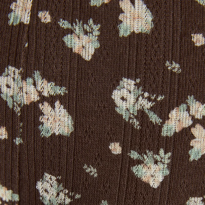 Pointelle Triangle Brazilian Slip - Braunes Blumenmuster