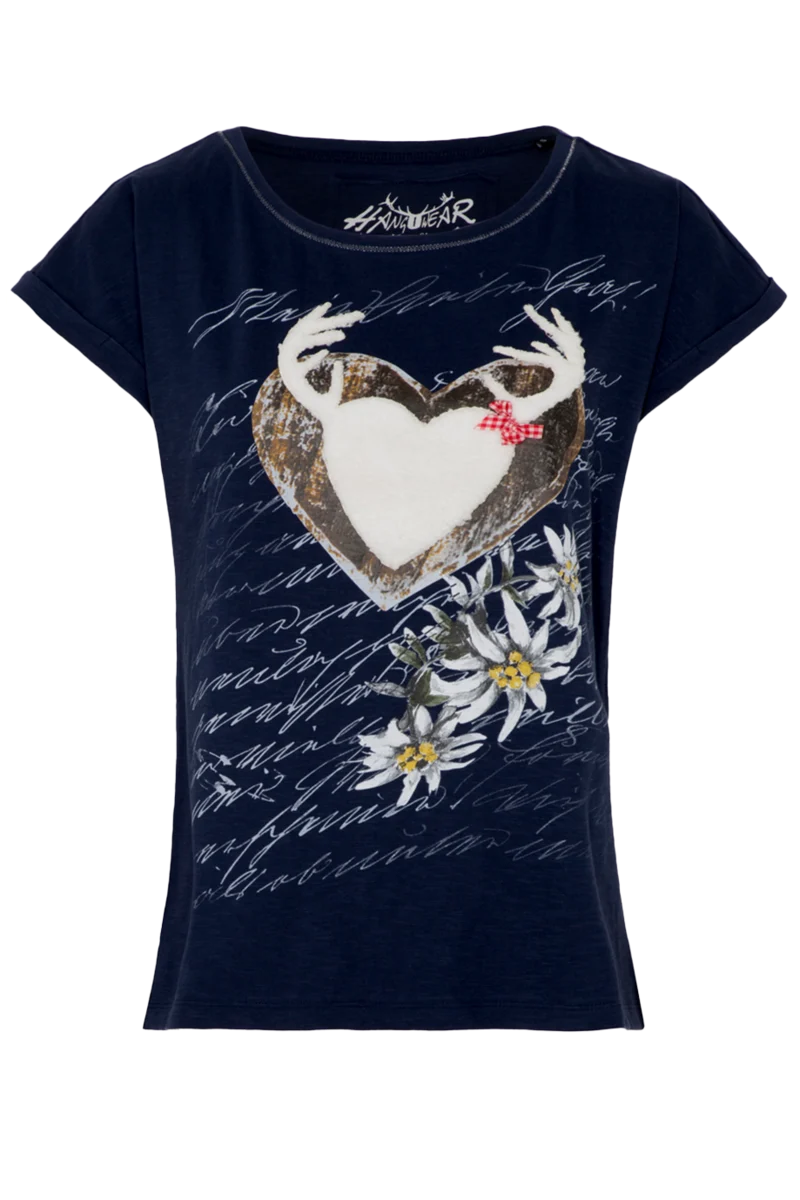 Damen Trachtenshirt mit flauschigem Herzaufnäher