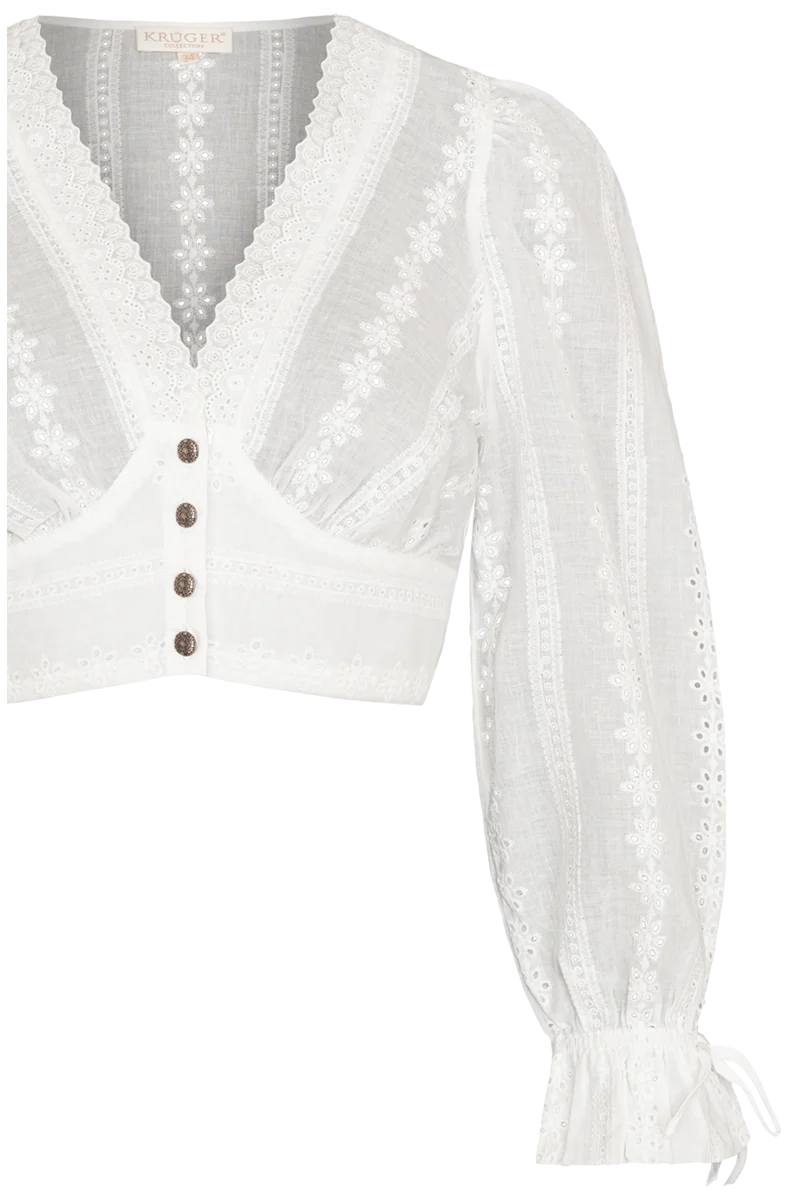 Dirndlbluse mit weiten Ärmeln und Lochmuster