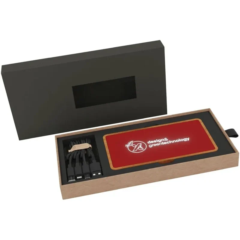 SCX.design P36 5000 mAh kabellose Powerbank mit LED-Logo - Mittelrot, Holzoptik, tragbares Ladegerät