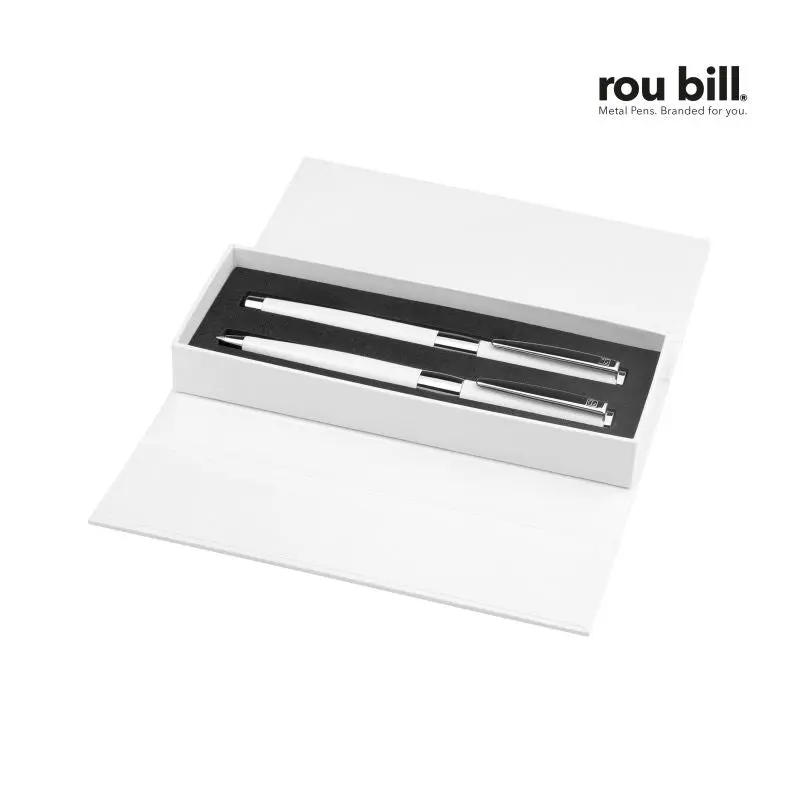 Image White Line Set: Drehkugelschreiber & Rollerball in Weiß - Stilvoll & Elegant